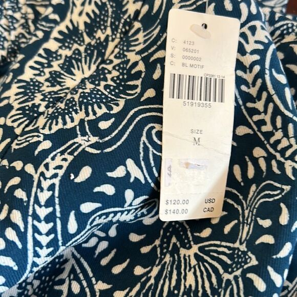 Anthropologie blue white flowy side slit elastic waist pants Size M New - Picture 9 of 13